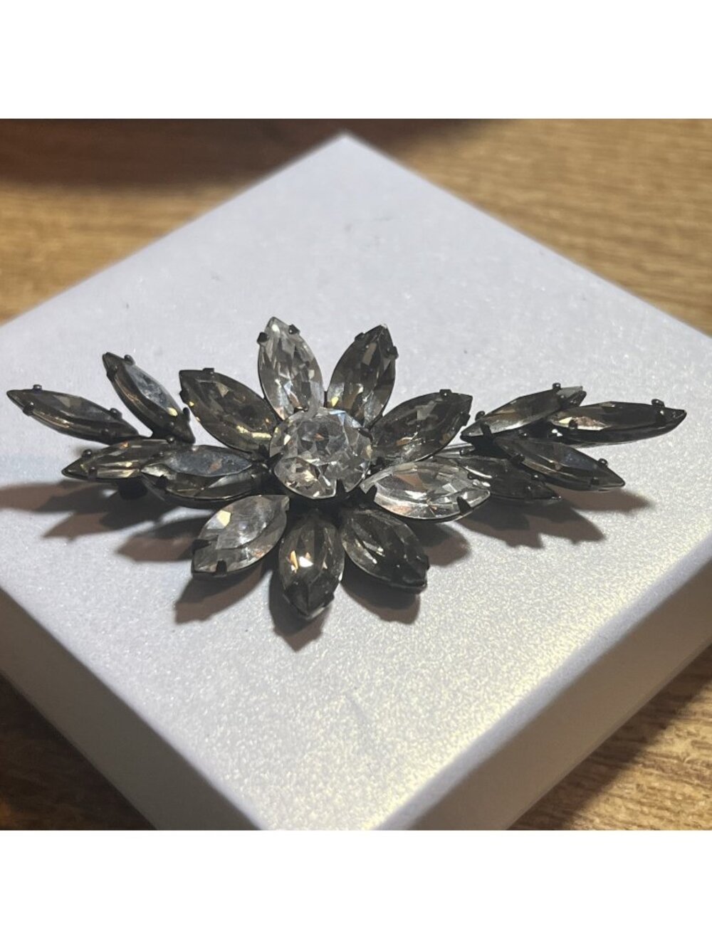 Vtg 1950 Regency Black Rhinestone Flower Spray Brooch Japanned Gothic Mourning